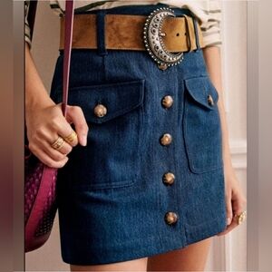 Sezane Betty Skirt Size 36 US 4 Denim Indigo Blue